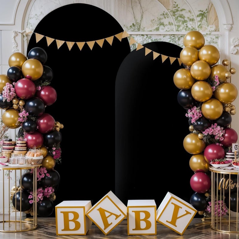 Suppromo غطاء قوس أسود أحمر 2 مجموعة - 7.2 و 6 قدم غطاء خلفية قوس سبانديكس لأغطية حامل قوس الزفاف لحفلة عيد الميلاد وحفلة استحمام الأطفال والتقاعد والتخرج وحفلة العشاء وزينة خلفية الصور للهالوين - Image 4